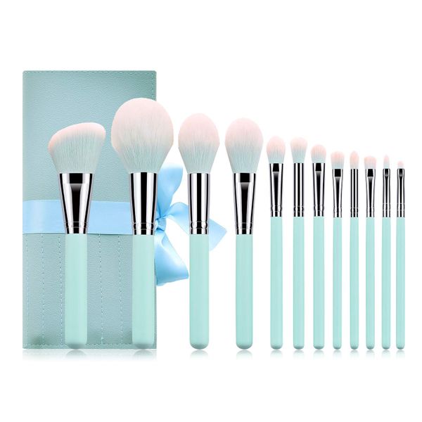 12 Piece Professional Makeup Brush Cosmetic Set with Carry Bag -Turquoise Blue