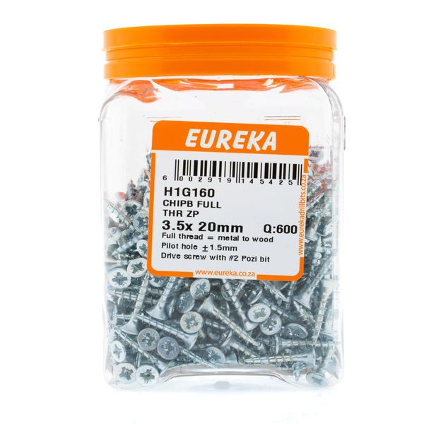 EUREKA Chipboard Screws Full Thread Zinc Plated 3.5 x 20mm Q:600 H1G160