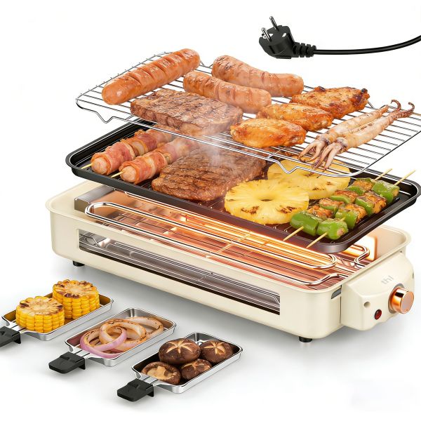 thl 2-in-1 Electric Indoor Grill | 1500W Smokeless BBQ with 3 Cheese Pans