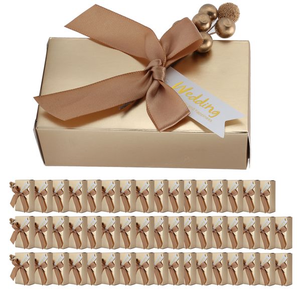 50Pieces Gold Bowknot Wedding Candy Favors Gift Boxes