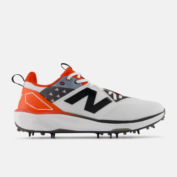 New Balance Men's FuelCell CK10v6 Spiked Cricket Shoes - White/Neo Flame