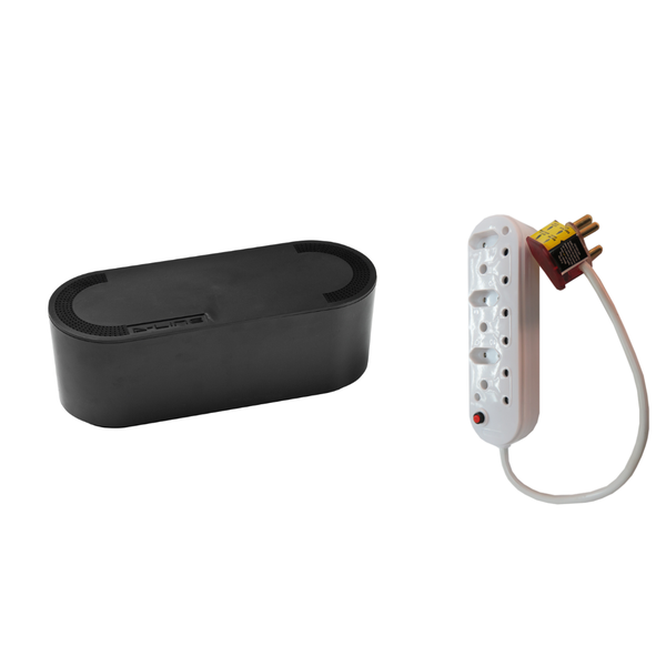 D-Line: Tidy Cable Management Box, Small, Black +6way High surge multiplug