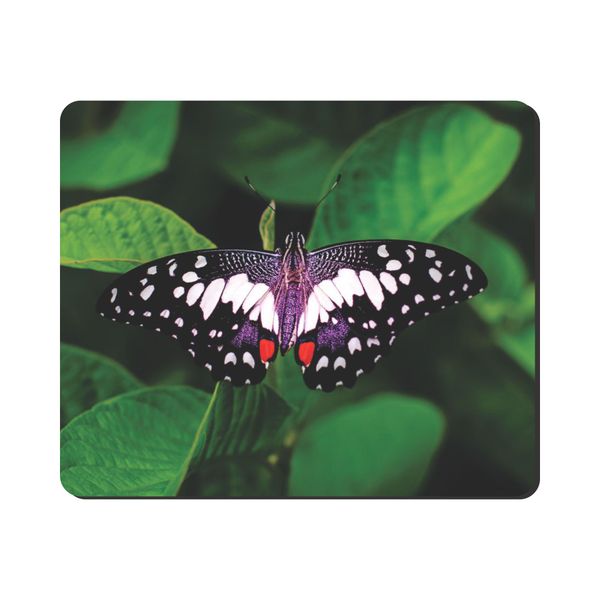 Mouse Pad - Black Butterfly On Green Leaf