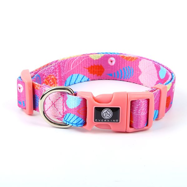 Pink Dog Collar with Fun Leaf Design