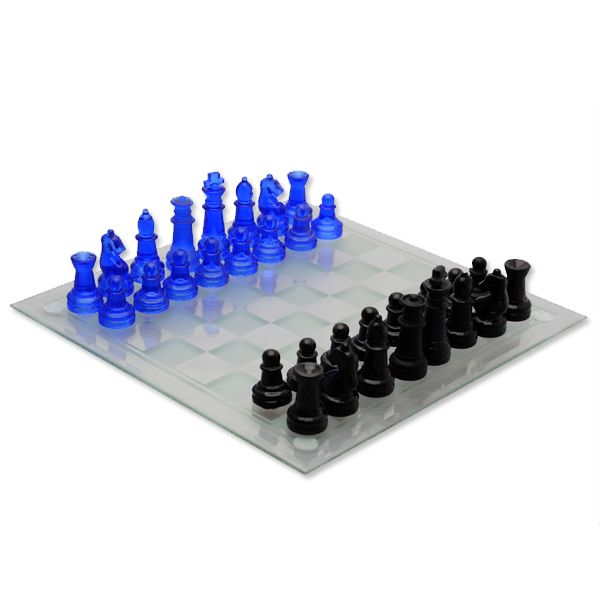 Black &amp; Blue Glass Chess Set