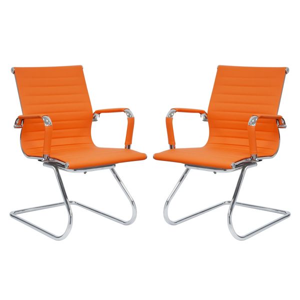 Ribbed Visitors Office Chairs - Set of 2 Per Box - Orange