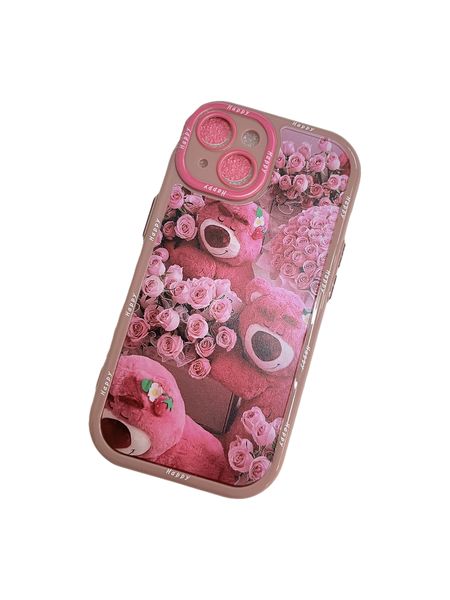 Pink-Strawberry Bear &amp; Roses Phone Case for iPhone 12 Pro Max / 12 Pro / 12