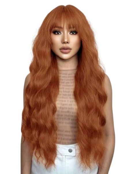 Dirty Orange Long Curly Wavy Wig