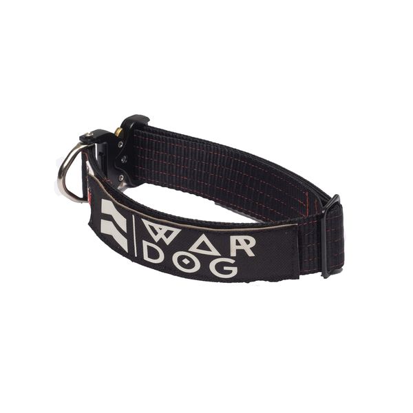 War Dog Metal Buckle Dog Collar Black with Red Stitching - 38mm