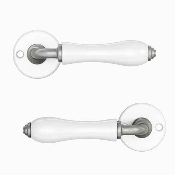 Door Handle Rosace Maya Set Square 8 Nickel Brush Matt White Rose