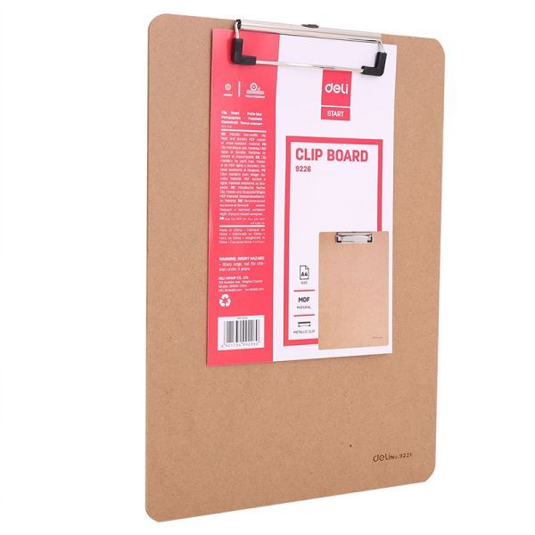 Deli Clipboard Masonite Metal Clips A4 Brown, 2 packs