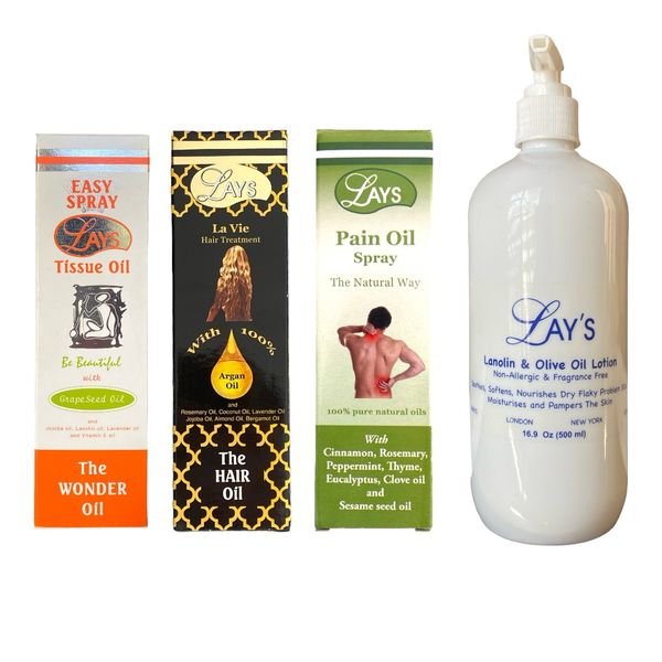 Lays Beauty Body Care Oil and Lotion Bundle - 4 Pack