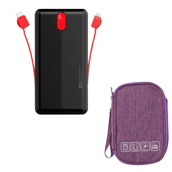 10000mAh 22.5W Slim Power Bank with Dual Built-in Cables &amp; Carry Pouch PQ13