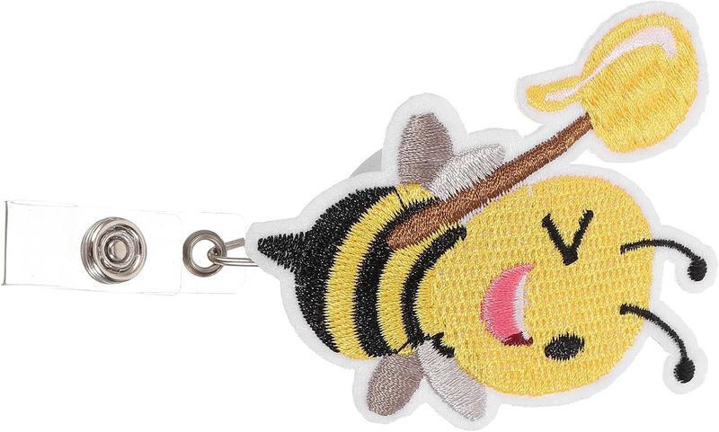Bee Pattern Felt Retractable Badge Holder with Id Badge Clip, Portable