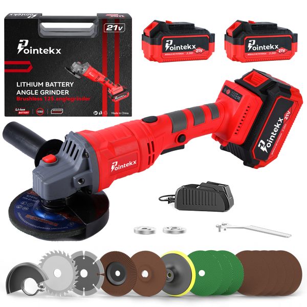 POINTEKX Cordless Angle Grinder with 2 Batteries &amp; Charger