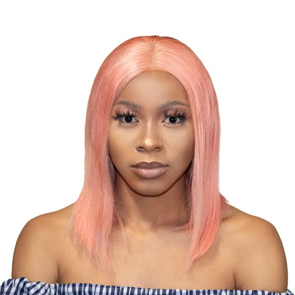 Hairsa - 12" Straight Human Hair T-Part Wig- Pink - 13A Grade