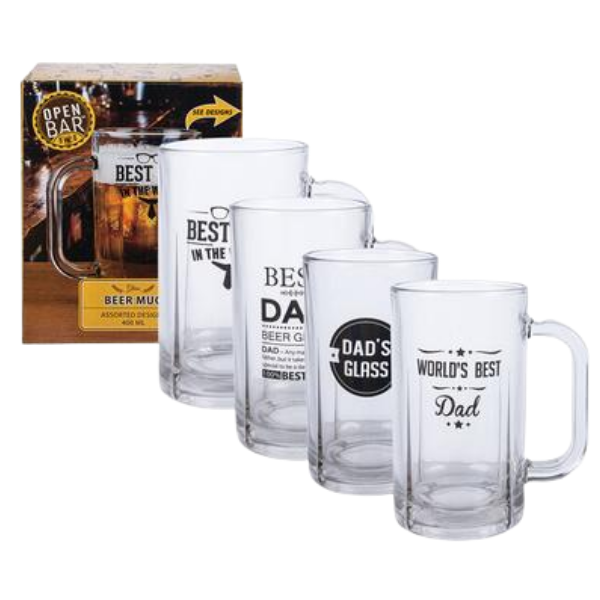 Beer Mug Glass 400ml - Set of 4
