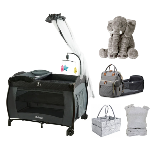 5-in-1 Baby Bedding time Set - Baby Bed &amp; Elephant &amp;Carrier &amp; Caddy Bags