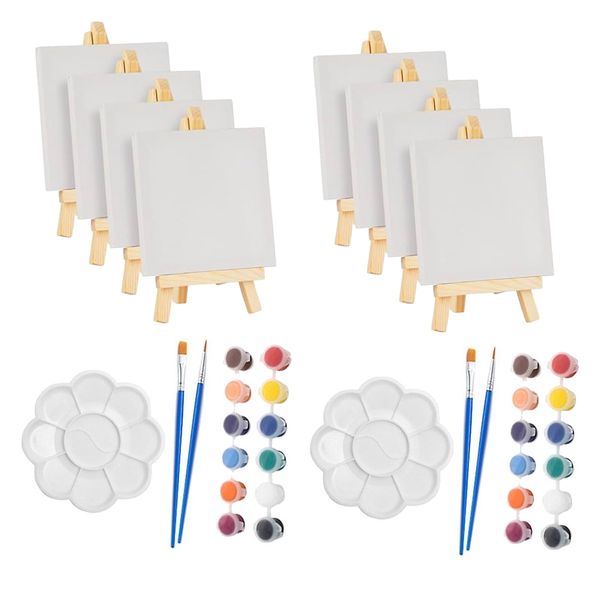Craft Mini Painting Canvas and Easels With Paint For DIY Art Projects 18pc