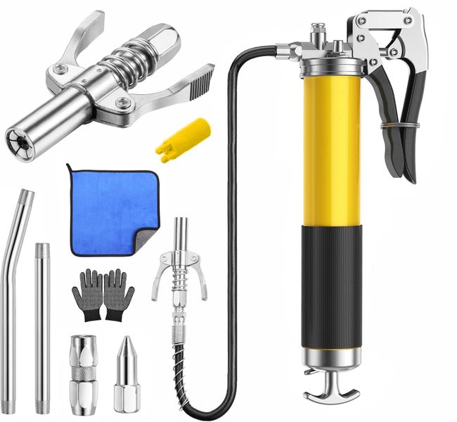Folixs Heavy Duty Grease Gun, 8000 psi, with Hose, Extension &amp; Nozzles