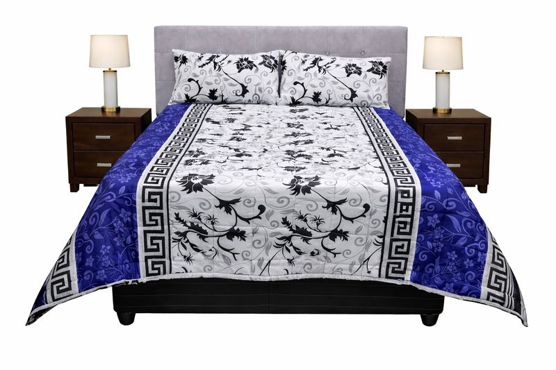 All Season Comforter Blue Grey Black Flower Design
