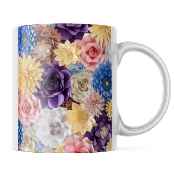 Ceramic 3D Purple and Blue Flower Mug - White - 11 OZ