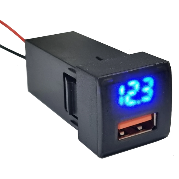 QC3.0 USB &amp; Voltmeter for Toyota - 22x22mm - Blue LED