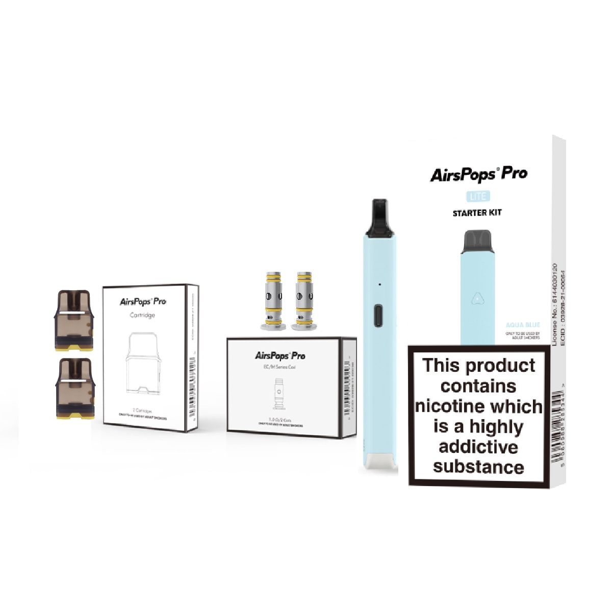 AirsPops Pack - Pro Lite - Aqua Blue 700 mah and Pro Coil plus ...