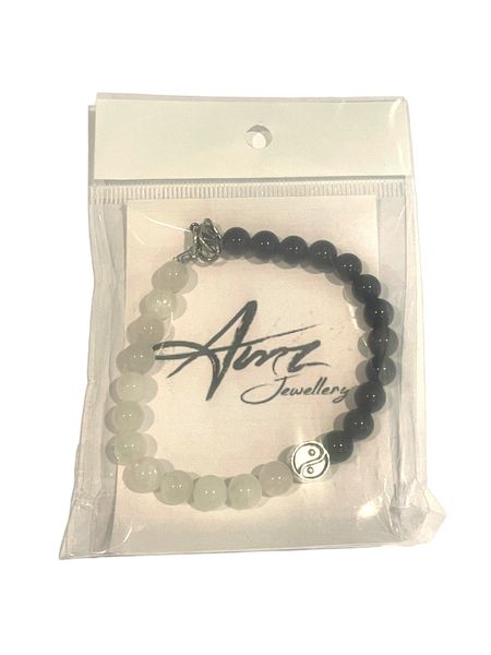 AMZ Jewellery Obsidian and Moonstone Bracelet with Yin Yang
