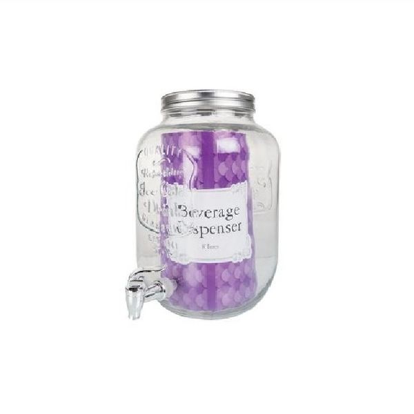 Transparent Glass Beverage Dispenser with Tap - 8L