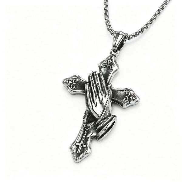 Prayer Cross Necklace Men Women Christian Amulet Stainless Steel Jewelry