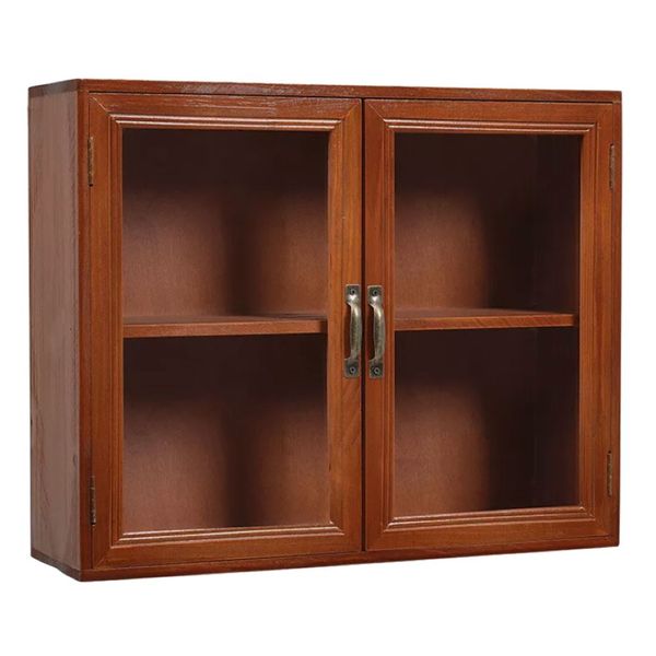 Decor Handcrafted Wooden Storage Cabinet With Clear Display Doors - 45.5cm