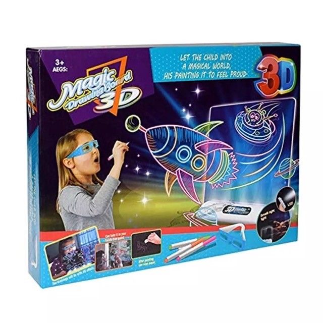 3D Magic Drawing Board Light up Doodle Glow Tracing Pad with 3D Glass