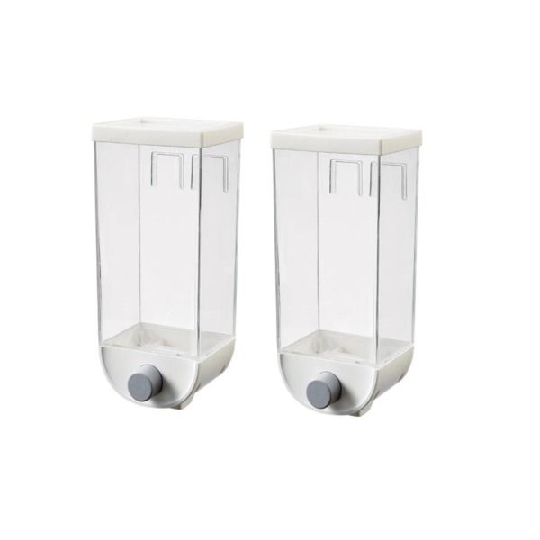 Pack of 2 White Cereal /Oatmeal Grain Storage Box Dispenser-Wall Mounted