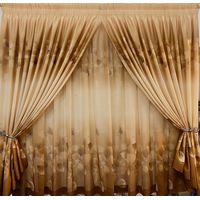 Gold, Brown Light-Filtering Leaf Living Room Taped Curtains W 500 X 240 H