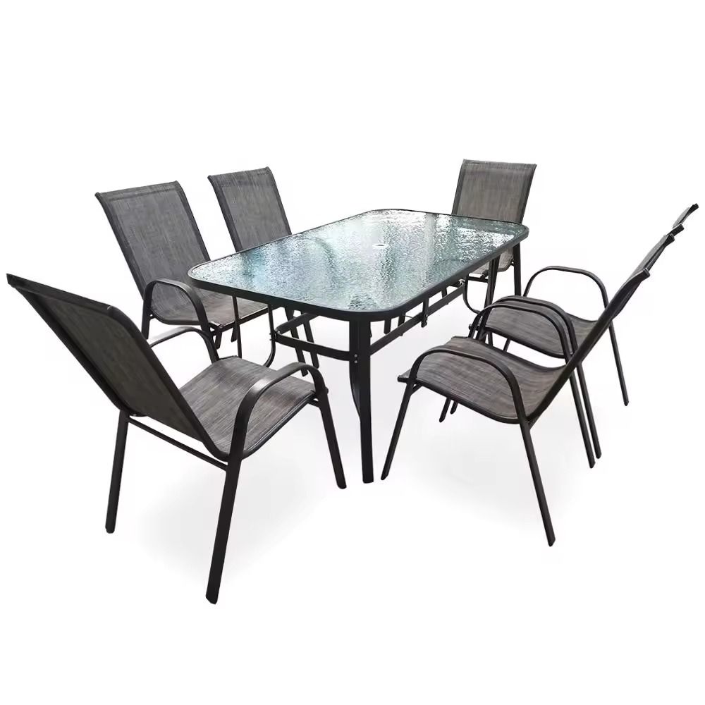 7 Piece Modern Outdoor Patio Conversation Dinning Table And Chairs Set ...