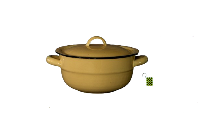 Vintage Yellow Metal Casserole with Lid and Handles &amp; Keyholder