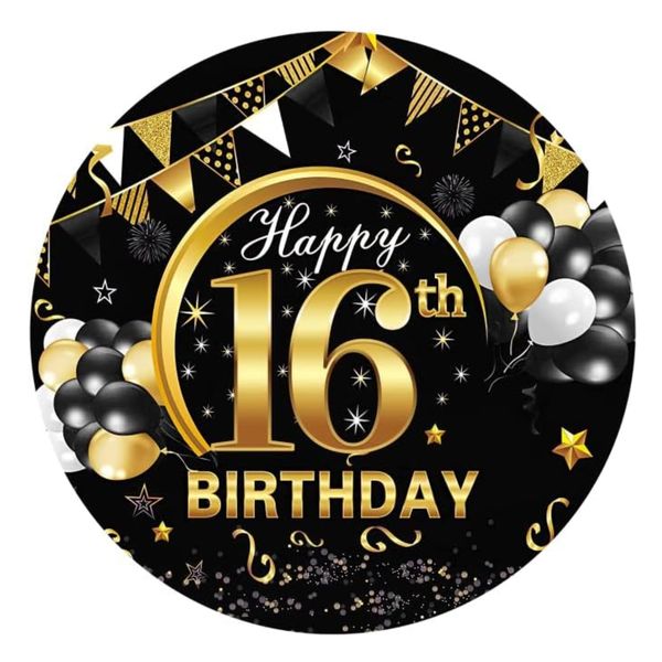 Happy 16th Birthday Round Wooden Vinyl Signage 40CM