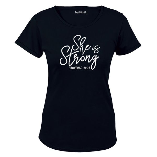 She is Strong - Proverbs Ladies T-Shirt - White