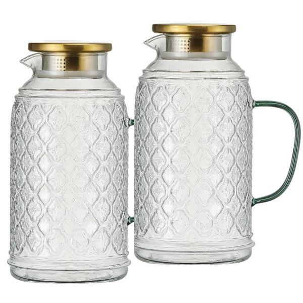 2 Pack Glass Pitcher with Lid 2L Borosilicate Water Pitchers Heat-Resistant