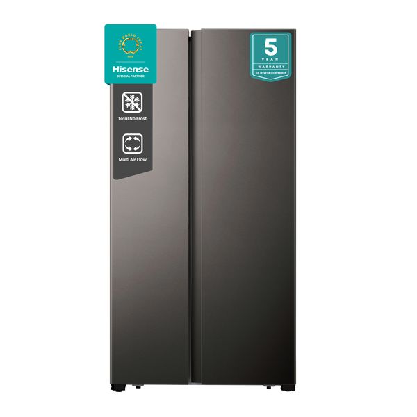 Hisense 508L No Frost Side by Side Fridge Freezer - Titanium Inox