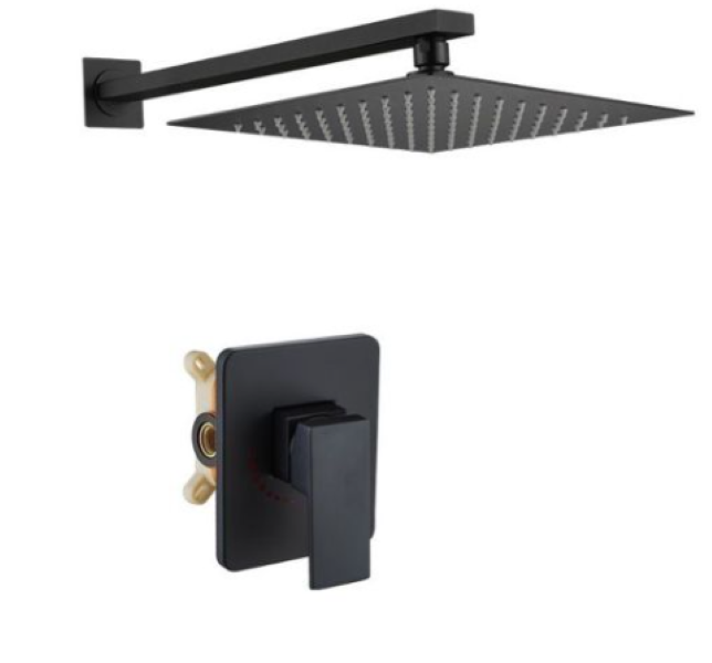 Premium Black Square Shower Head with Matching Mixer - Stylish Bathroom Set