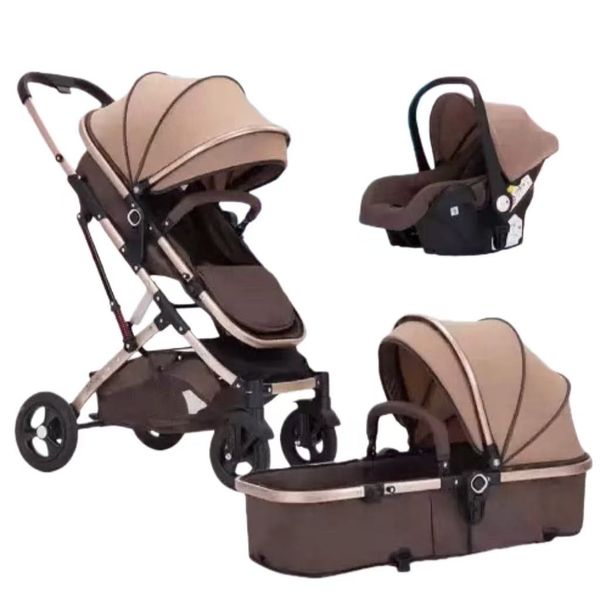 3-in-1 Baby Travel System, Brown &amp; Beige Stroller with Carrycot &amp; Car Seat