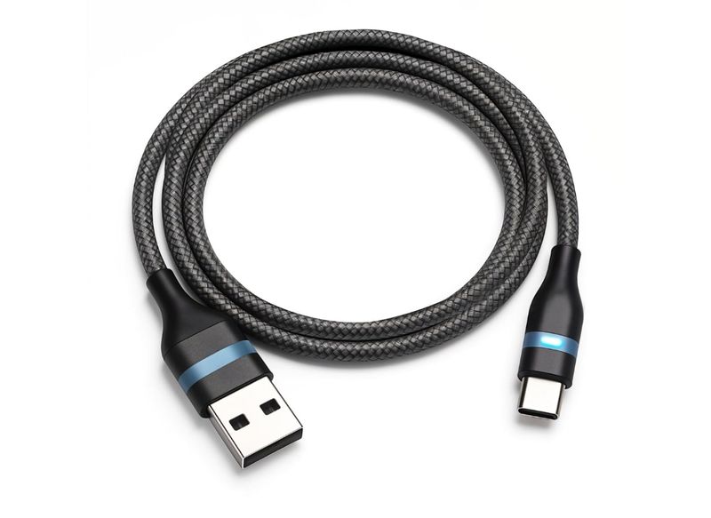 3ft USB to USB-C Cable, Double Braided, LED Light Indicator, Pure Copper,