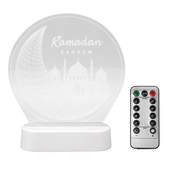 Ramadan Mubarak LED Lamp, RGB Acrylic Night Light with Remote Control