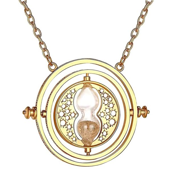 Harry Potter Time Turner Hourglass Necklace - Rotating Gold Pendant