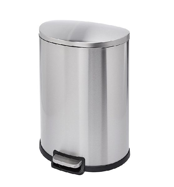 40L Stainless Steel Step Trash Can D-Shape with Soft-Close Lid