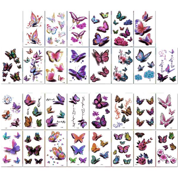 3D Butterfly And Flower Temporary Tattoo - 30 Art Stickers
