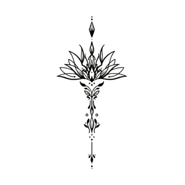 1 Piece - Lotus Floral Style Semi-Permanent Tattoo - Black
