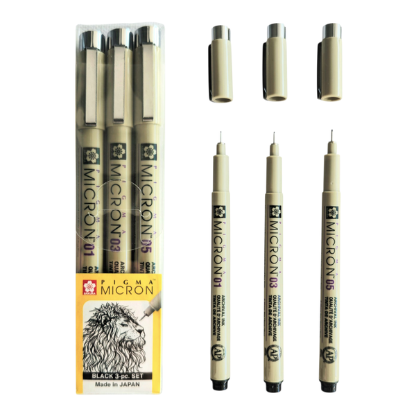 Sakura Pigma Micron Black Pen set of 3